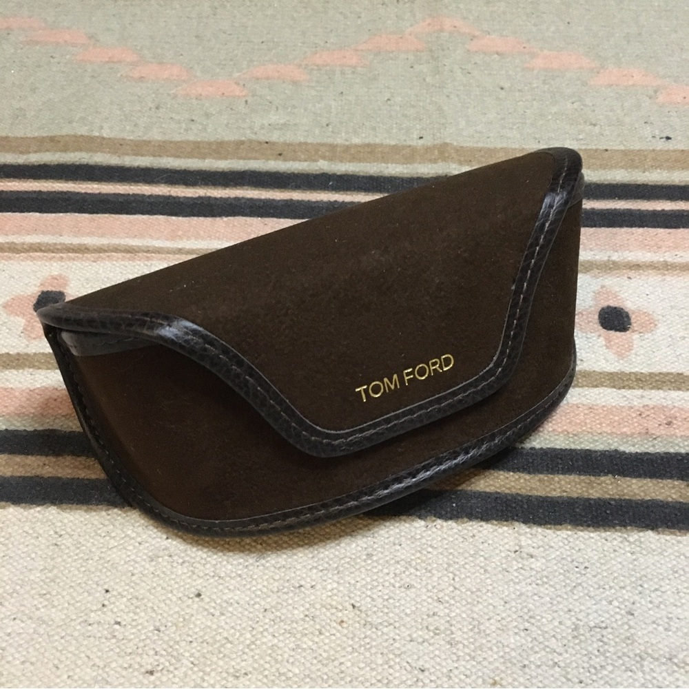 Tom Ford Brown faux suede large eyeglass sunglasses case with shag new